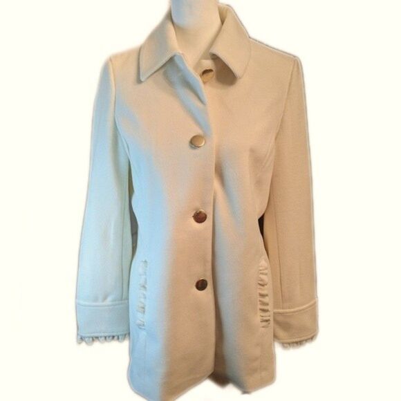 Crown & Ivy ruffled sleeves & pockets, pea coat, off white/ivory NWT S - Picture 1 of 12